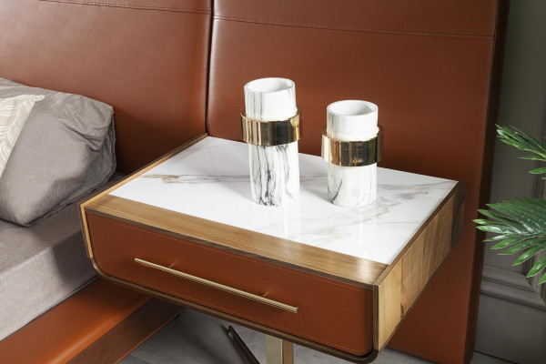 Orangenes Schlafzimmer Bett Doppelbett 2x Nachttisch Betten Möbel 3tlg.