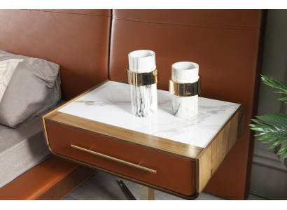 Orangenes Schlafzimmer Bett Doppelbett 2x Nachttisch Betten Möbel 3tlg.