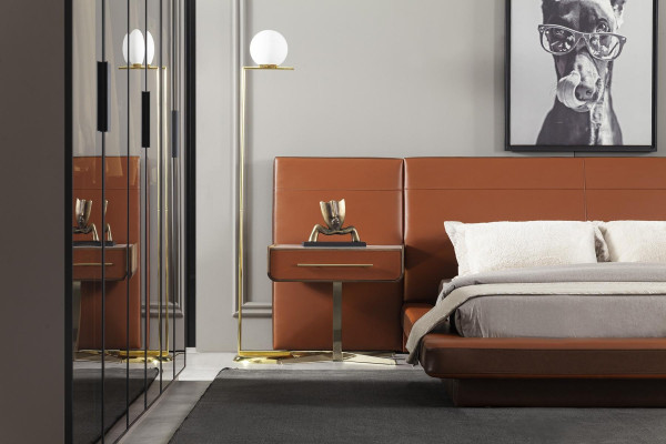 Orangenes Schlafzimmer Bett Doppelbett 2x Nachttisch Betten Möbel 3tlg.