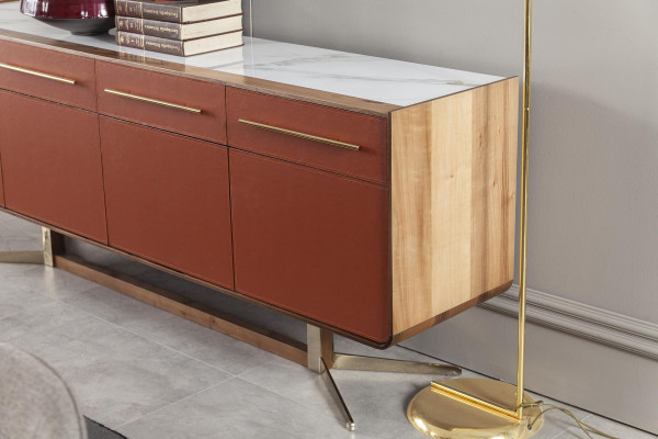Orangene Anrichte Schubladen und Einlegeböden Kommoden xxl Sideboard 240cm