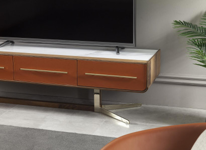 Orangene Wohnwand Edelstahl Wohnwände Wohnzimmer Möbel tv Media Wand