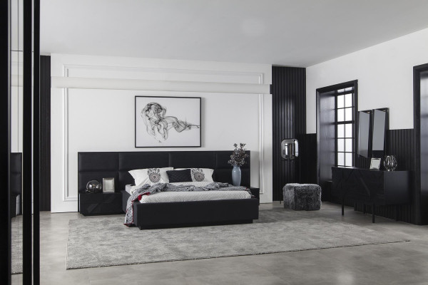 Schwarzes Schlafzimmer Luxus Möbel Kleiderschrank Kommode Nachttische 5tlg.