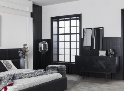 Schwarzes Schlafzimmer Luxus Möbel Kleiderschrank Kommode Nachttische 5tlg.