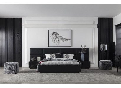 Luxus Nachttisch mit Glasfronten Schwarzer Beistelltisch Nachttische Hotel