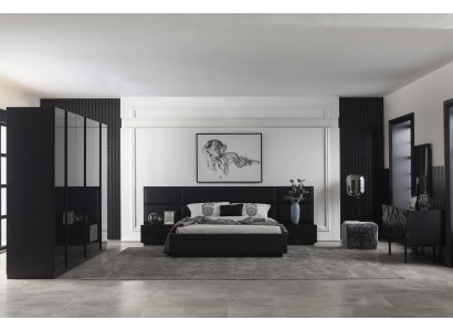 Polsterbett Schwarz Textil für Schlafzimmer Luxuriös Modern Style Neu