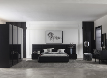 Polsterbett Schwarz Textil für Schlafzimmer Luxuriös Modern Style Neu