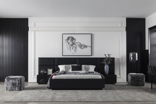 Schwarzes Schlafzimmer Set Bett Möbel Nachttisch 3tlg. Lederbett Betten