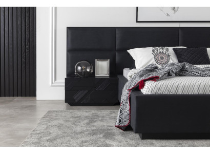 Schwarzes Schlafzimmer Set Bett Möbel Nachttisch 3tlg. Lederbett Betten