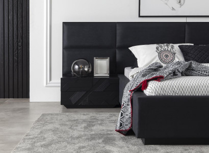 Schwarzes Schlafzimmer Set Bett Möbel Nachttisch 3tlg. Lederbett Betten