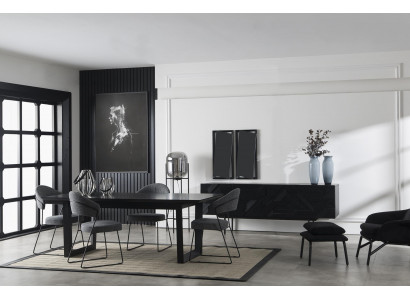 Schwarzes Luxus Sideboard Kommode Schrank Möbel 208cm mit Spiegel 2tlg