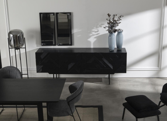 Schwarzes Luxus Sideboard Kommode Schrank Möbel 208cm mit Spiegel 2tlg