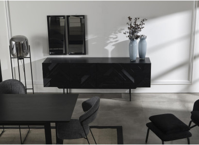 Schwarzes Luxus Sideboard Kommode Schrank Möbel 208cm mit Spiegel 2tlg