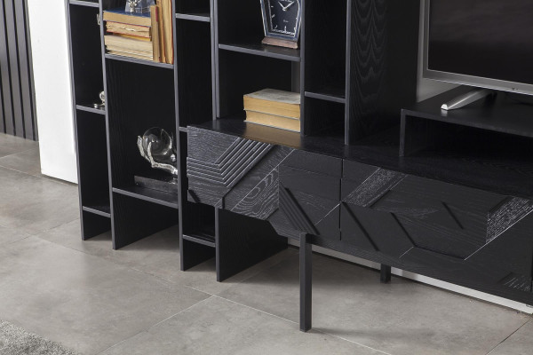 Schwarze Wohnwand Hochwertige Schrank Wände Luxus Anbau Wand Couchtisch 2tlg