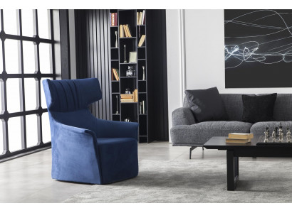 Sessel in Blau Einsitzer Moderner Stil Mittelweich Luxuriös Polster Möbel