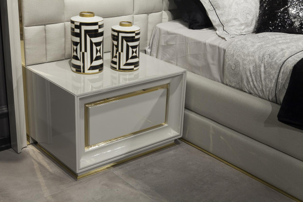 Schlafzimmer Möbel Bett Nachttische Weiß Gold Betten Komplett 4tlg