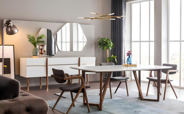 Essgruppe Esszimmer Esstisch Stühle Tisch Sideboard Set 9tlg Holz Weiß