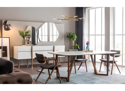Essgruppe Esszimmer Esstisch Stühle Tisch Sideboard Set 9tlg Holz Weiß