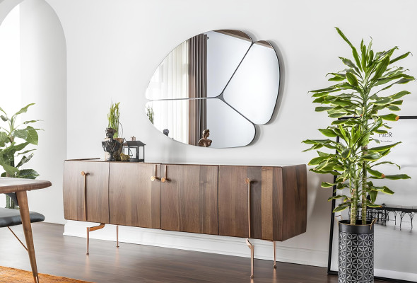 Sideboard Kommode Anrichte Spiegel Holz Braun Anrichte Schränke Set 2tlg.