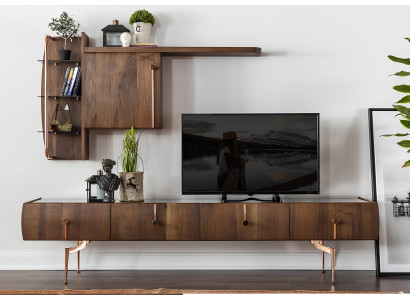 Wohnwand RTV Lowboard TV Ständer Sideboard Garnitur Braun Holz Regale