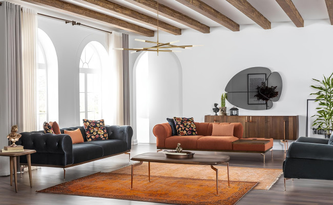 Sofagarnitur 321 Sitzer Sofa Sofas Stoff Tonanlage Blau Orange Sessel