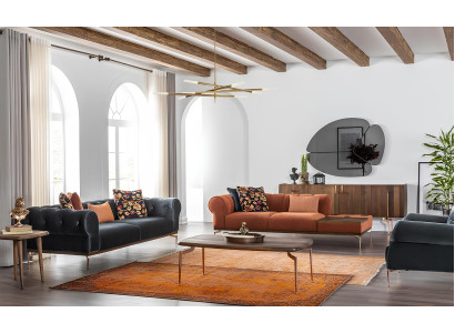 Sofagarnitur 321 Sitzer Sofa Sofas Stoff Tonanlage Blau Orange Sessel