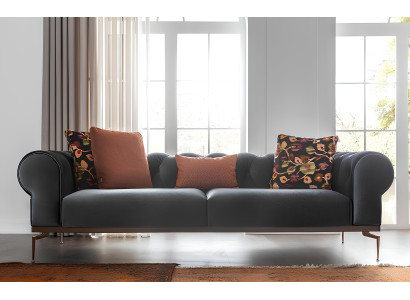 Chesterfield Dreisitzer Sofa 3 Sitzer Stoffsofa Sofas Blau Stoff Couch