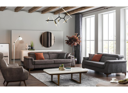 Sofagarnitur 321 Sitzer Stoffsofa Sofa Stoff Sessel Grau Bettfunktion