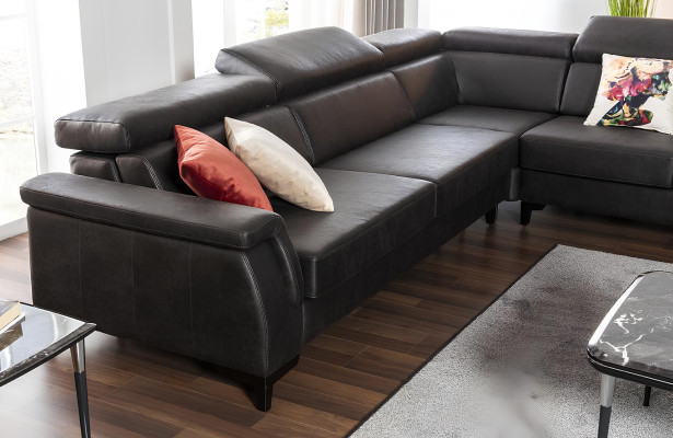 Ecksofa L Form Sofa Sofas Ledersofa Schwarz Bettfunktion Wohnlandschaft