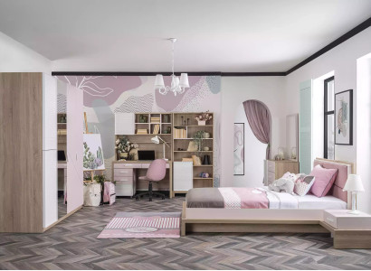 Kinderzimmer Kinderbett Bett Holz Rosa Garnitur Kindermöbel Set 9tlg