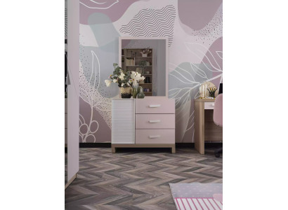 Kommode mit Spiegel Kindermöbel Holz Rosa 2tlg Kinderzimmer Schrank