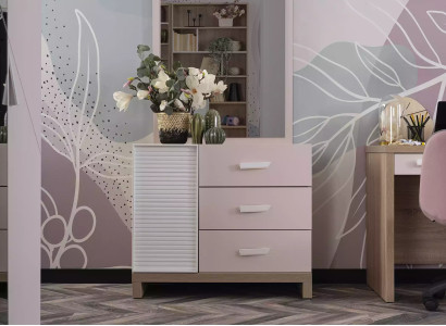 Kommode mit Spiegel Kindermöbel Holz Rosa 2tlg Kinderzimmer Schrank