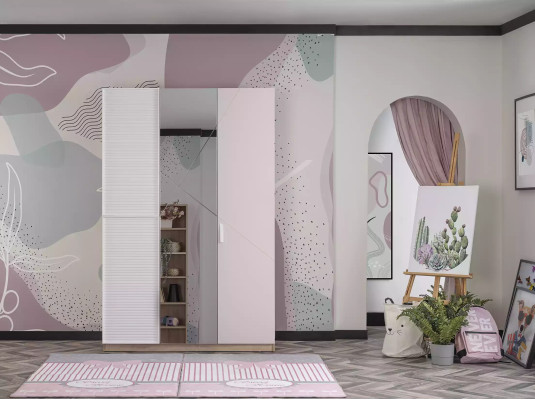 Moderner Kinderzimmer Kleiderschrank Dreitürig Holzmöbel Spiegelschrank