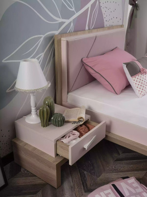Nachttisch Kinder Kinderzimmer Nachtkommode Holz Rosa Schrank Tisch