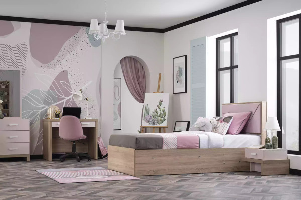 Kinderbett Bett Bettrahmen Holz Rosa Kinderzimmer Bettkasten Modern