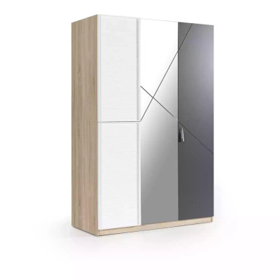 Kleiderschrank 3 Türen Moden Schrank Holz Grau Spiegel Kinderzimmer