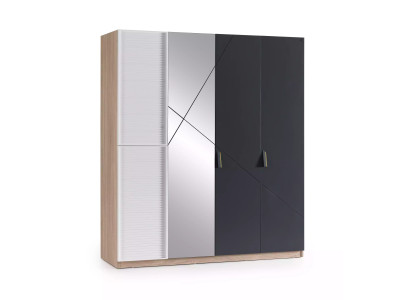 Kleiderschrank 4 Türen Moden Schrank Holz Grau Spiegel Kinderzimmer