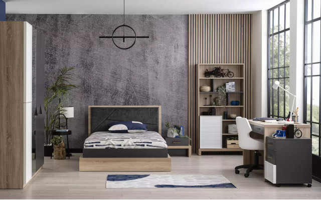 Kinderbett Bett Bettrahmen Holz Grau Kinderzimmer Modern Jugendliche