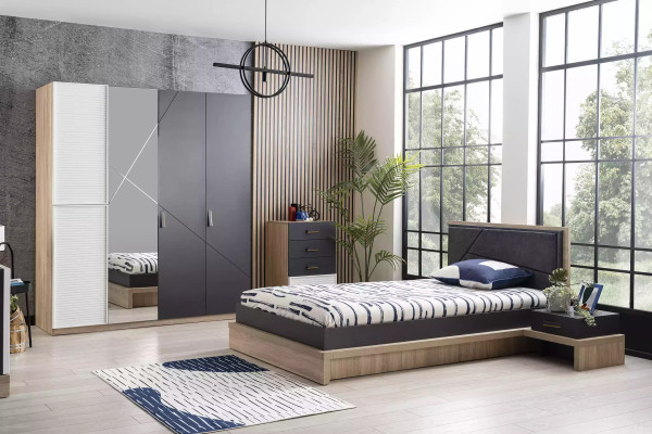 Kinderbett Bett Bettrahmen Holz Grau Kinderzimmer Modern Jugendliche