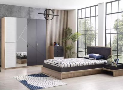 Kinderbett Bett Bettrahmen Holz Grau Kinderzimmer Modern Jugendliche