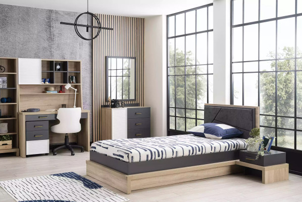 Kindermöbel Garnitur Kinderbett Kinderzimmer Bett Holz Grau Set 10tlg