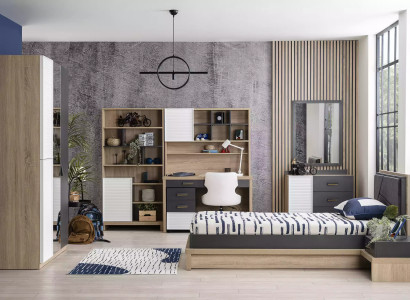 Kinderzimmer Kindermöbel Garnitur Kinderbett Bett Holz Grau Set 10tlg