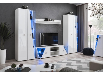 Garnitur Wohnwand Luxus Weiß Wohnzimmer TV-Ständer Vitrine Modern Möbel
