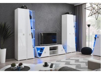 Luxus Wohnzimmer Set Weiß Wohnwand  2x Vitrine Modern TV-Ständer Garnitur 3 tlg