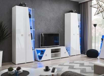 Luxus Wohnzimmer Set Weiß Wohnwand  2x Vitrine Modern TV-Ständer Garnitur 3 tlg