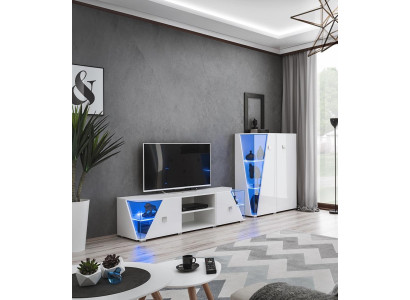 TV-Ständer Wohnwand Wohnzimmer Modern Möbel Lowboard Weiß Vitrine