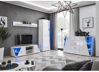 Wohnwand Modern Weiß TV-Ständer Wohnzimmer Vitrine Garnitur 4 tlg.Neu