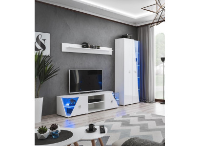 Wohnwand Garnitur TV-Ständer Vitrine Wohnzimmer Holz Möbel Weiß Luxus