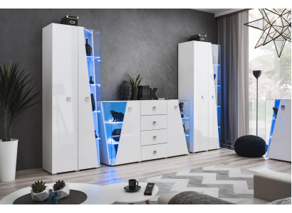 Luxus Kommode Weiß 2x Vitrine Wohnwand Wohnzimmer Set Holz Modern Möbel
