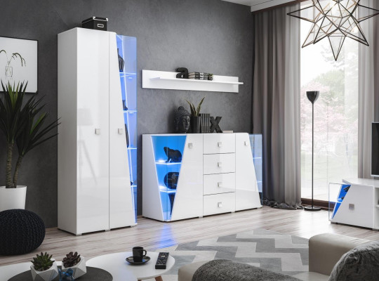 Luxus Wohnwand Set Kommode Wohnzimmer Vitrine Holz Möbel Wandregal 3 tlg