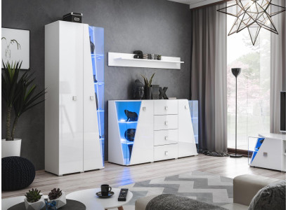 Luxus Wohnwand Set Kommode Wohnzimmer Vitrine Holz Möbel Wandregal 3 tlg